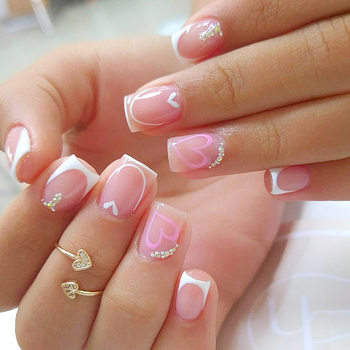 White Minimalist French-Style Nude Pink Heart Nail Art Pieces Wholesale 24 Pieces