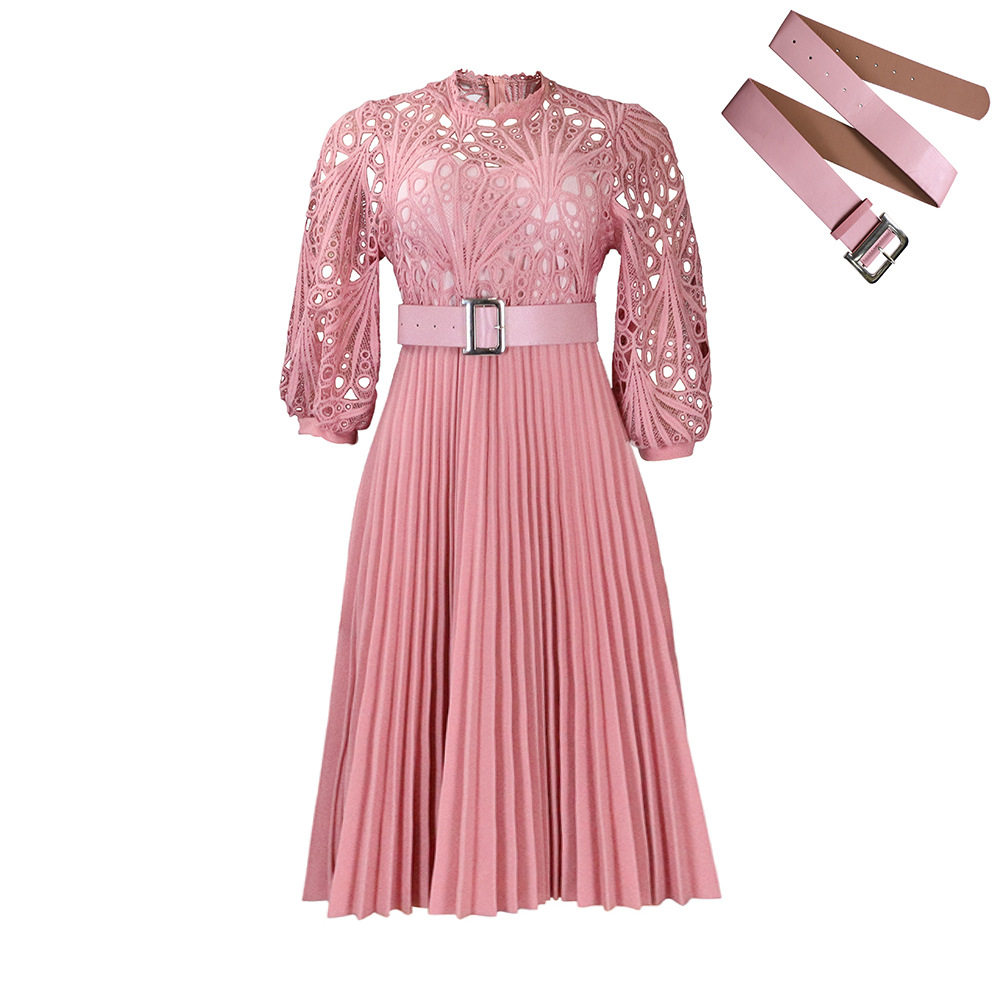 Plus Size Lace Hollow Out Pleated Dress Fashionable Elegant Sexy Perfect for Parties and Special Occasions