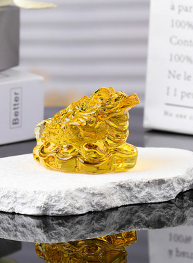 琉璃金蟾摆件 招财水晶金蟾工艺品蟾蜍桌面摆件