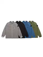 Cross-Border Autumn Nylon Solid Color Logo Patch Lapel Pocket Zipper Long-Sleeve Jacket Coat