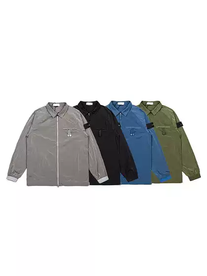 Cross-Border Autumn Nylon Solid Color Logo Patch Lapel Pocket Zipper Long-Sleeve Jacket Coat