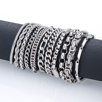 Stainless Steel Bracelet, European and American Style, Bold Hip-Hop 1:1 Plain Chain Bracelet for Men, Does Not Fade When Showering