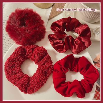 Christmas Red Plush Large Intestine Hair Ring Hair Durable Rubber Tendon Women's Ball Hair Accessories Simple Elegant Hair Rope