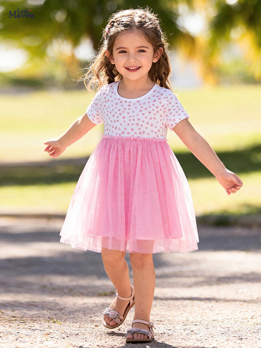 [Style] Girls' Summer Dress, Cute Baby Princess Dress, Short-sleeve Kids' Tulle Dress