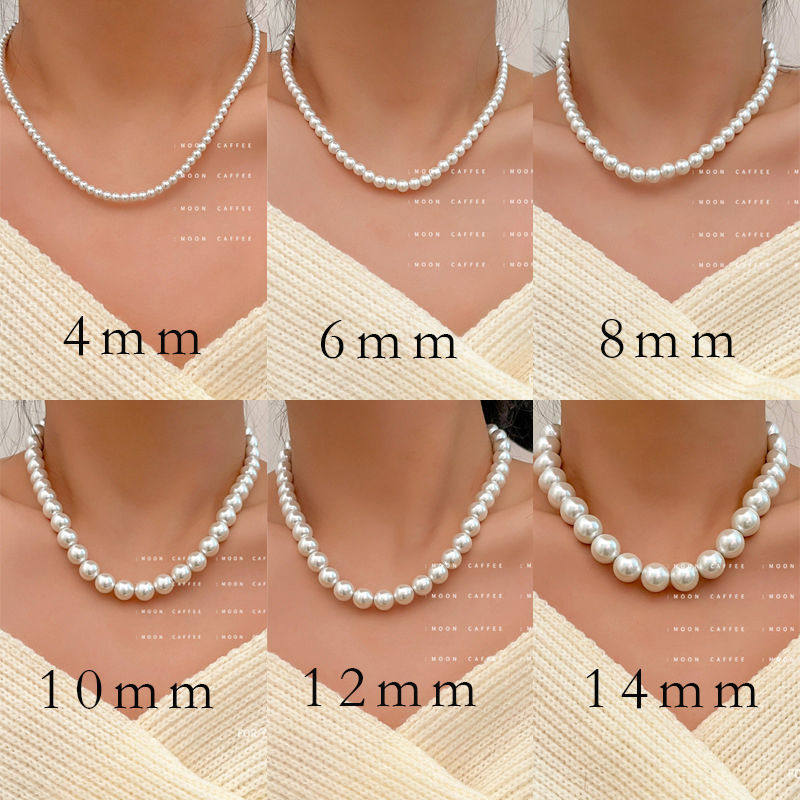 4-12mm Glass Pearl Necklace Women's Pearl Necklace Texture Chain Clavicle Chain Women's French Style Versatile Neck Necklace