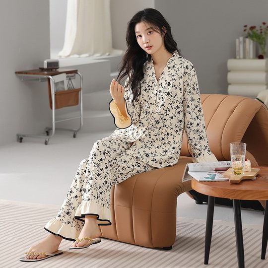 【7A抑菌】纯棉睡衣女春秋长袖新款V领和服可外穿全棉家居服套装