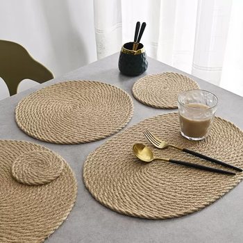 Cross-border Linen Cotton Rope Braided Heat Insulation Mat Anti-scalding Dining Mat Pot Mat Dining Plate Mat Dining Table Mat Vegetable Mat Bowl Household Coaster