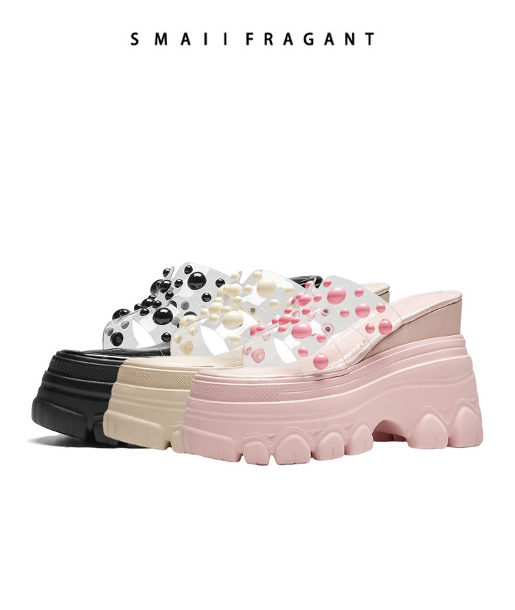 Dép sandal cao gót nữ đế xuồng platform 12cm phong cách Hàn Quốc — [Trắng kem], [Đen], [Hồng] chi tiết 8