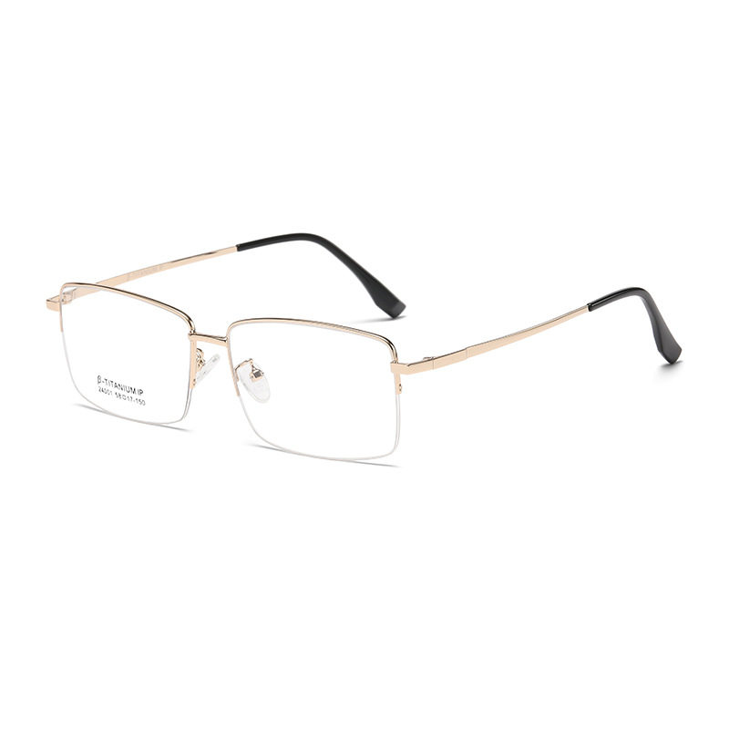 [24001]New Men's Elegant Half-Rim Glasses, Half-Titanium Prescription Eyeglass Frames, Business Casual Style, Trendy Men's Frames