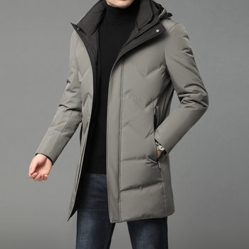 Winter white duck down men's down jacket mid-length hooded cold-proof coat men's autumn and winter warm thickened coat
