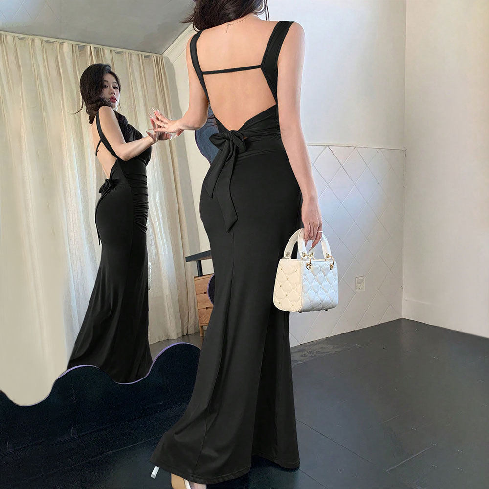 High Waisted Bodycon Maxi Dress Sleeveless V Neck Backless Solid Color Summer Style Wholesale Available