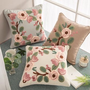 Pastoral Embroidered Fabric Pillow Cover Sofa Cushion Lu Embroidery Office Lumbar Pillow American Country Style Cushion Cushion Cover