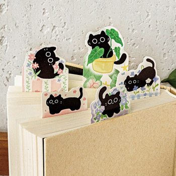 Mo Ink Boxed Special-Shaped Bookmark Cat's Hidden Flower Book Cute Little Black Cat Student Reading Page Mark Card