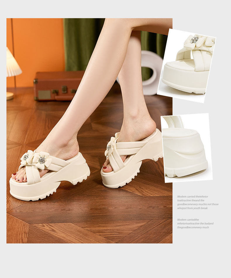 Dép sandal nữ quai chữ V nơ trang trí phong cách Pháp — Đen, Len nguyên chất chi tiết 3