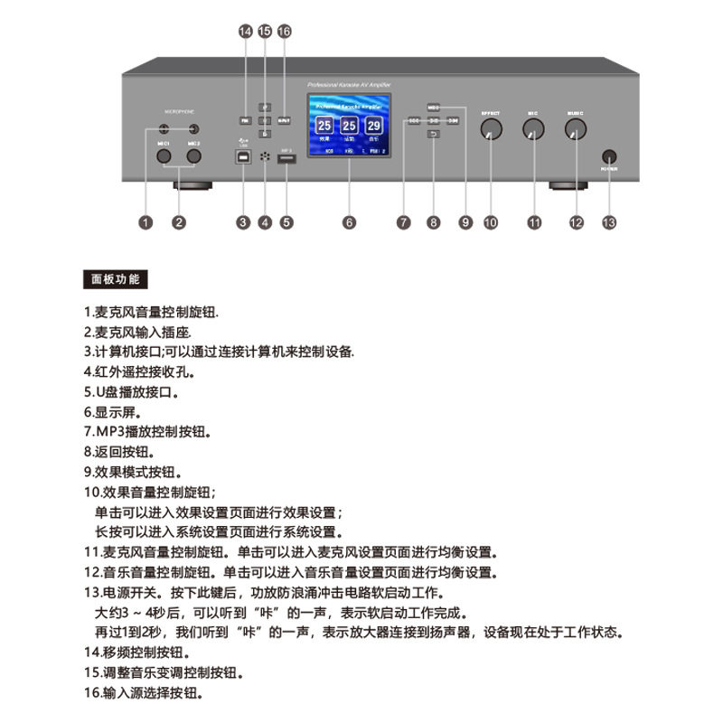 Source Manufacturer Customized K2 Professional Digital Mixing Amplifier Home Karaoke Amplifier Engineering Grade Sound Effect