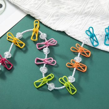 Cross-Border Popular Product, Label-Attached Dropshipping, Travel No-Punching Clothesline, Portable Travel Rope, Windproof Colorful Clothesline Clips