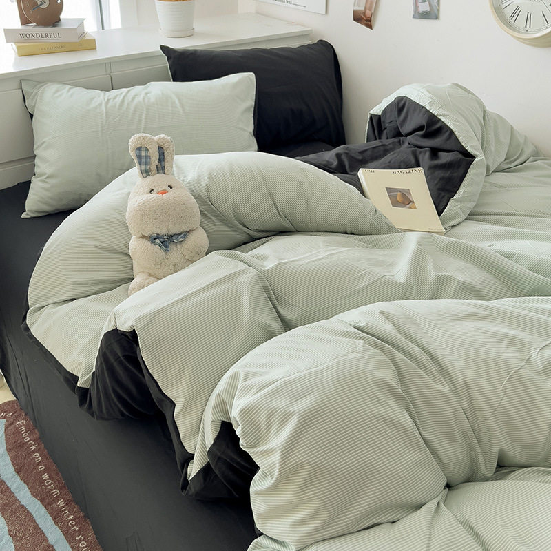 ストライプ - フルーツグリーン + 静かなナイトブラック [肌に優しく、裸で寝ることができます]