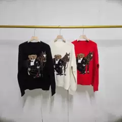 26Th Autumn/Winter Collection Heavy Wool Cartoon Bear Round Neck College Style Youthful Sweater Unisex