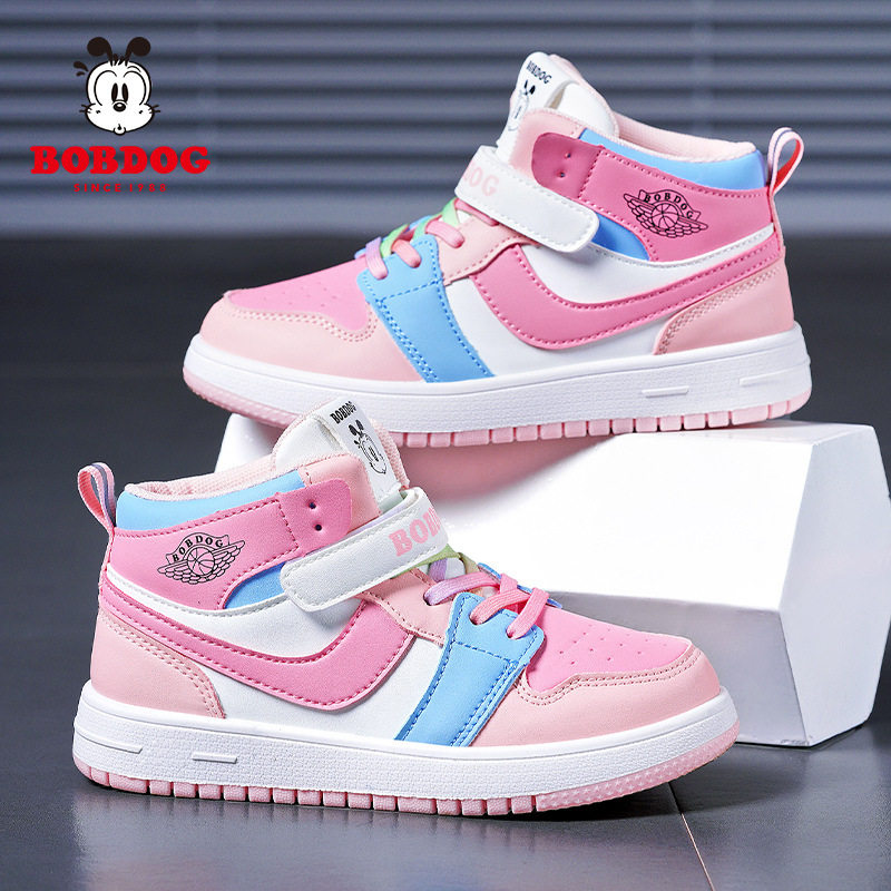 Babu beans AJ sneaker girls autumn and winter shoes 2024 children's new board shoes children's high-top girls leather