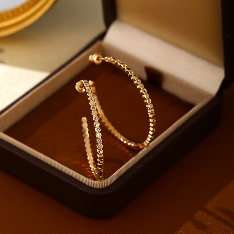 plain hoop zircon honey nest large ear hoop exaggerated light luxury high-end niche earrings exquisite ear jewelry