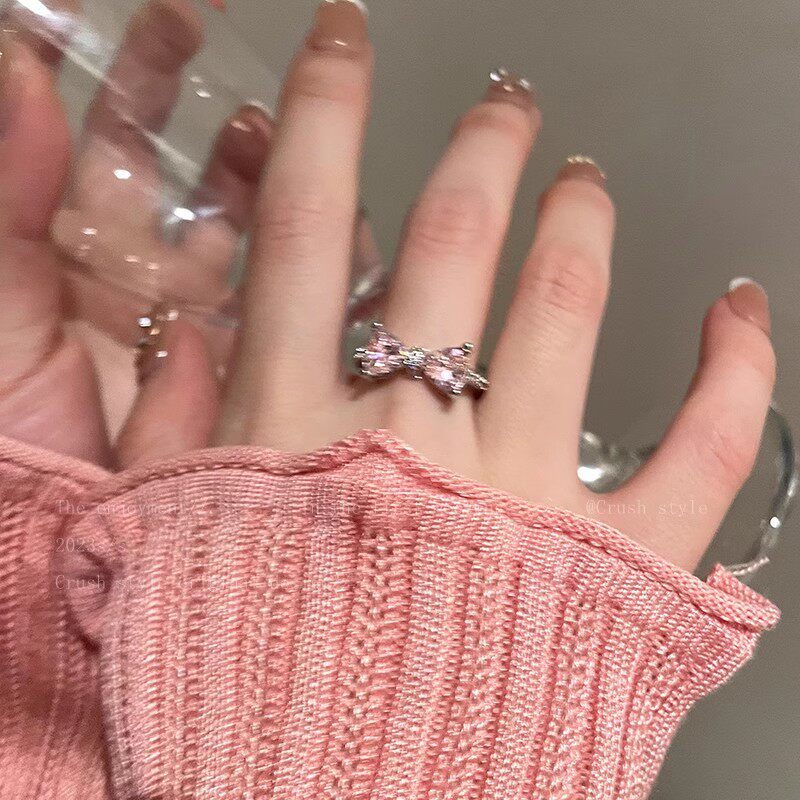 韩系精致锆石素圈戒指女开口可调节食指戒轻奢小众个性设计感指环