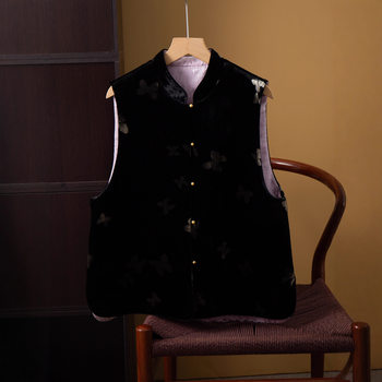Reversible Silk Quilted Vest for Women, 100% Mulberry Silk Base Fabric, Jacquard Embroidery, Chinese Style, Thickened Outerwear for Winter