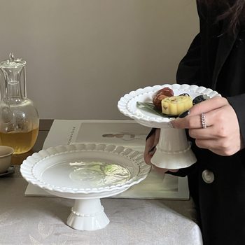 French-style relief high-value skirt high-foot tray ceramic storage tray dessert table cake tray display tray wholesale