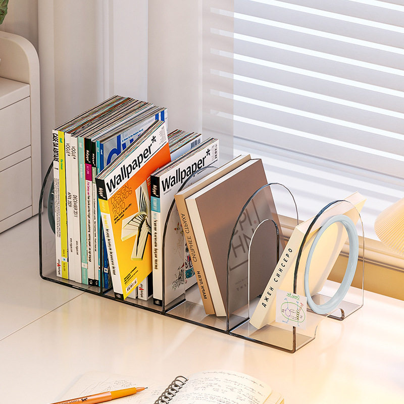 Desktop Bookend Plastic Bookshelf Transparent Acrylic Bezel Book Clip Stand Storage Book Display Rack