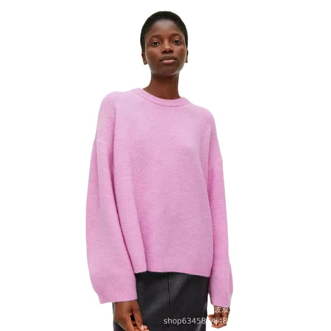 Womens Oversized Gray Pullover Sweater Soft Cashmere Blend Cozy Thick Knit Autumn Winter Casual Wear Wholesale