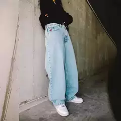 Cross-border European and American Trend Wang Yibo Fun Pattern Printed Jeans High Street Trendy Brand Casual Loose Pants