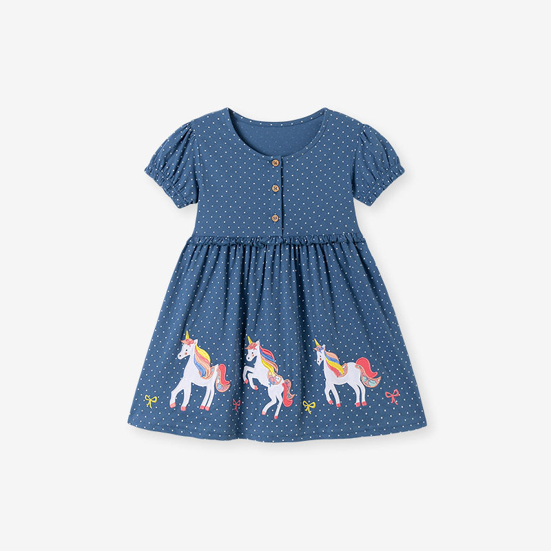 [Style] Girls' Dress, Summer Cartoon Embroidered Kids' Skirt, Cute Princess Dress