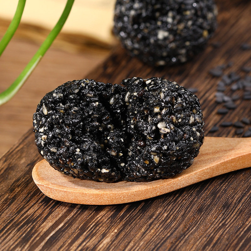 Tiktok Kuaishou same style black sesame balls nine steamed nine drying handmade sesame balls independent pack black sesame balls