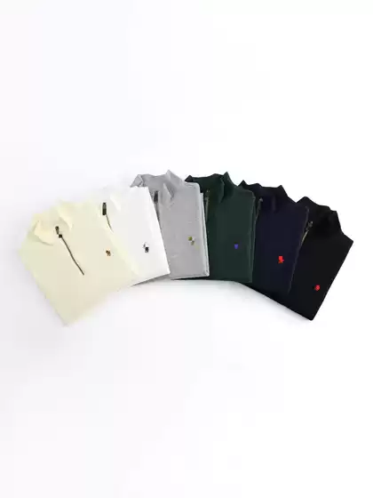 2026 Spring and Autumn American Classic Pure Cotton Rl Pony Logo Embroidered Stand Collar Sweatshirt Half-Zip Knit Long-Sleeve Jacket