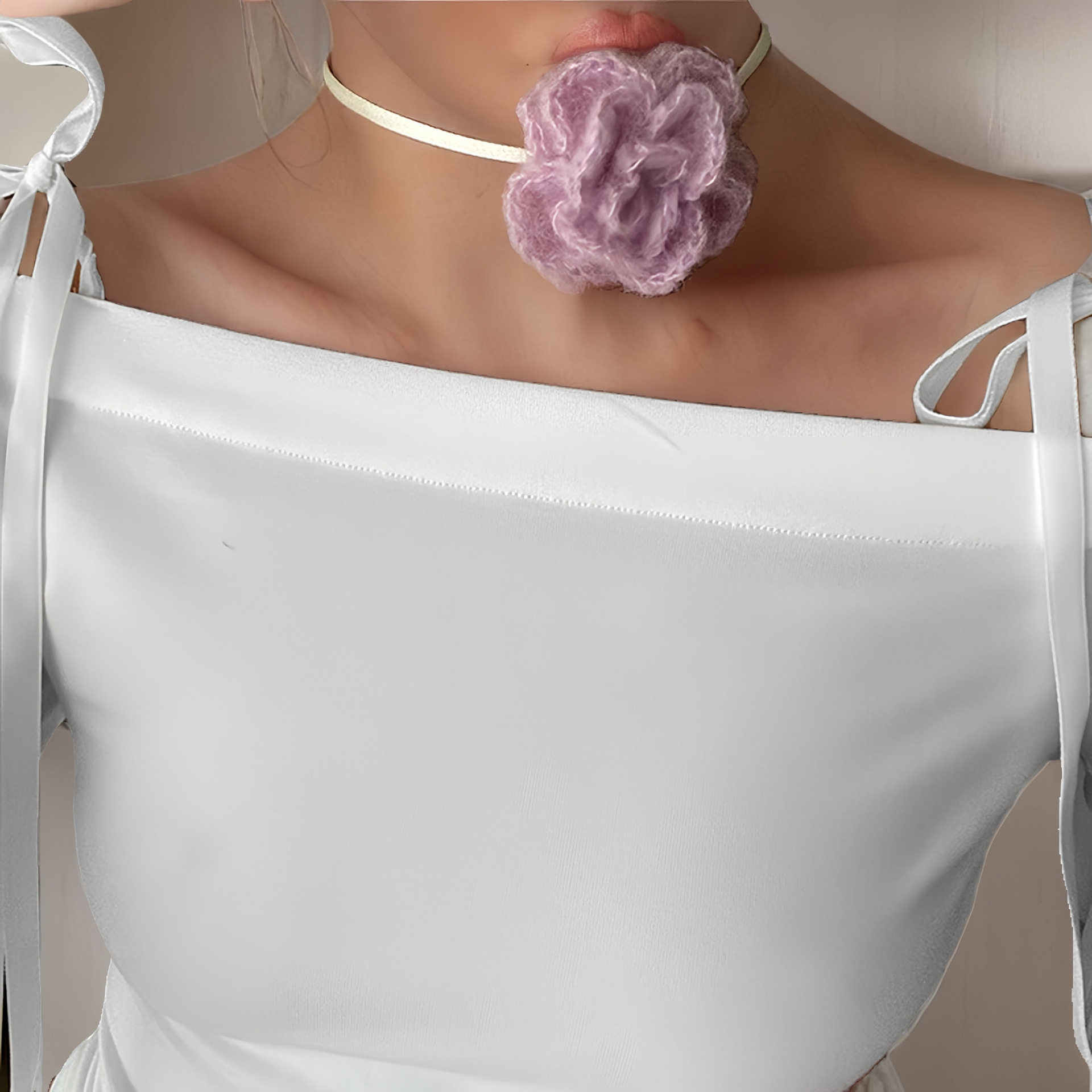 Off Shoulder Long Sleeve Top Sexy Cropped Adjustable Tie Versatile for Fall Fashion Wholesale Available