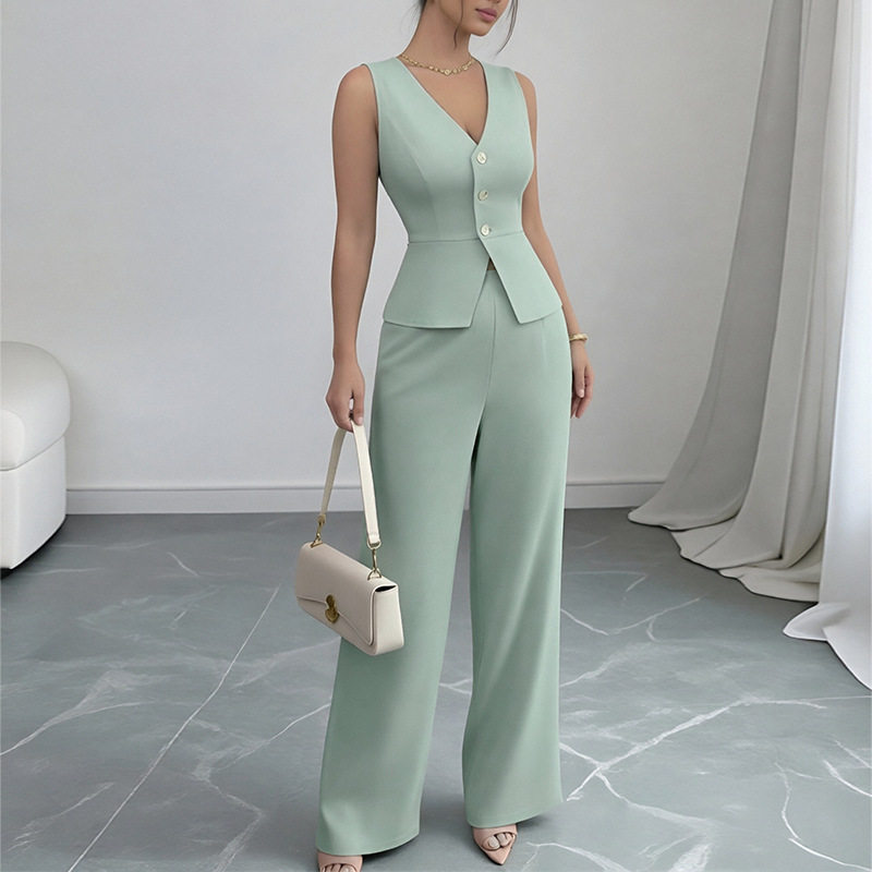 Womens Spring Fashion Set Sleeveless Vest Straight Leg Pants Casual Style Ideal for Everyday Wear Wholesale