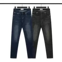 Cross-Border Spot Stone New Washed Distressed Jeans with Back Pocket Embroidered Badge Loose Island Men's Trousers