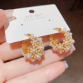 No. 82 pearl flower basket earrings (18k thickened real gold plating)