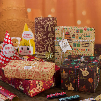 birthday Gift Decoration Kraft Paper European and American Party Cake Candle Champagne birthday Thickened Gift Wrapping Paper