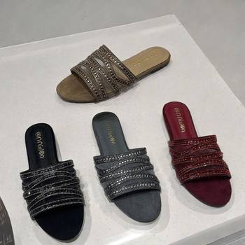 2025 New Style Flip-Flops for Women to Wear Outside, Suede Rhinestones, High-End Fashion Shoe Women's Shoes