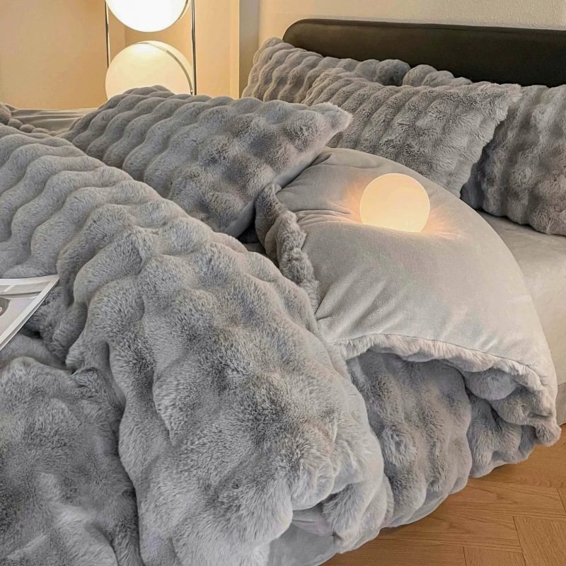 Thick Rabbit Plush Milk Velvet Four-Piece Set Winter Warm Rabbit Velvet Bed Bed Sheets Quilt Cover Lazy Rabbit Velvet Coral Velvet 4