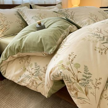 Class a Pure Cotton Thickeneded Brushed Four-Piece Set Pure Cotton Long-Staple Cotton Naked Sleeping Soft Bed Quilt Cover Three-Piece Set