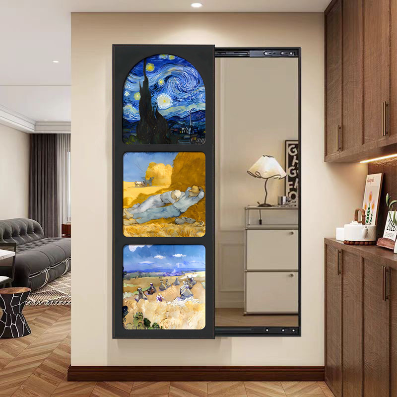 Atmospheric Classical Style Hidden Full-Length Mirror Push-Pull Fitting Mirror Entrance Mirror Decoration Painting Wall Hanging