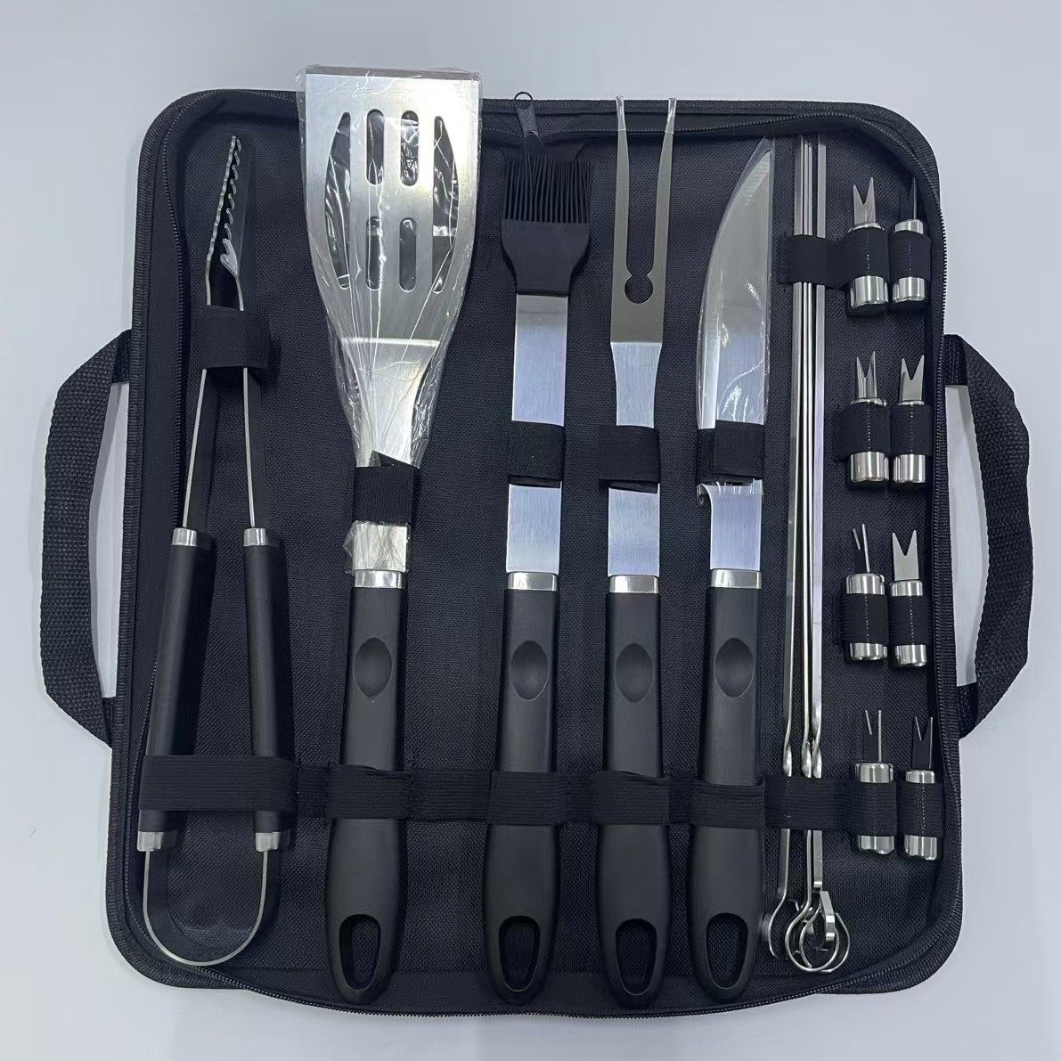 Amazon Cross Border Stainless Steel Grill Outdoor Tools suit BBQ Plastic Handle Cloth Bag BBQ Combination suit