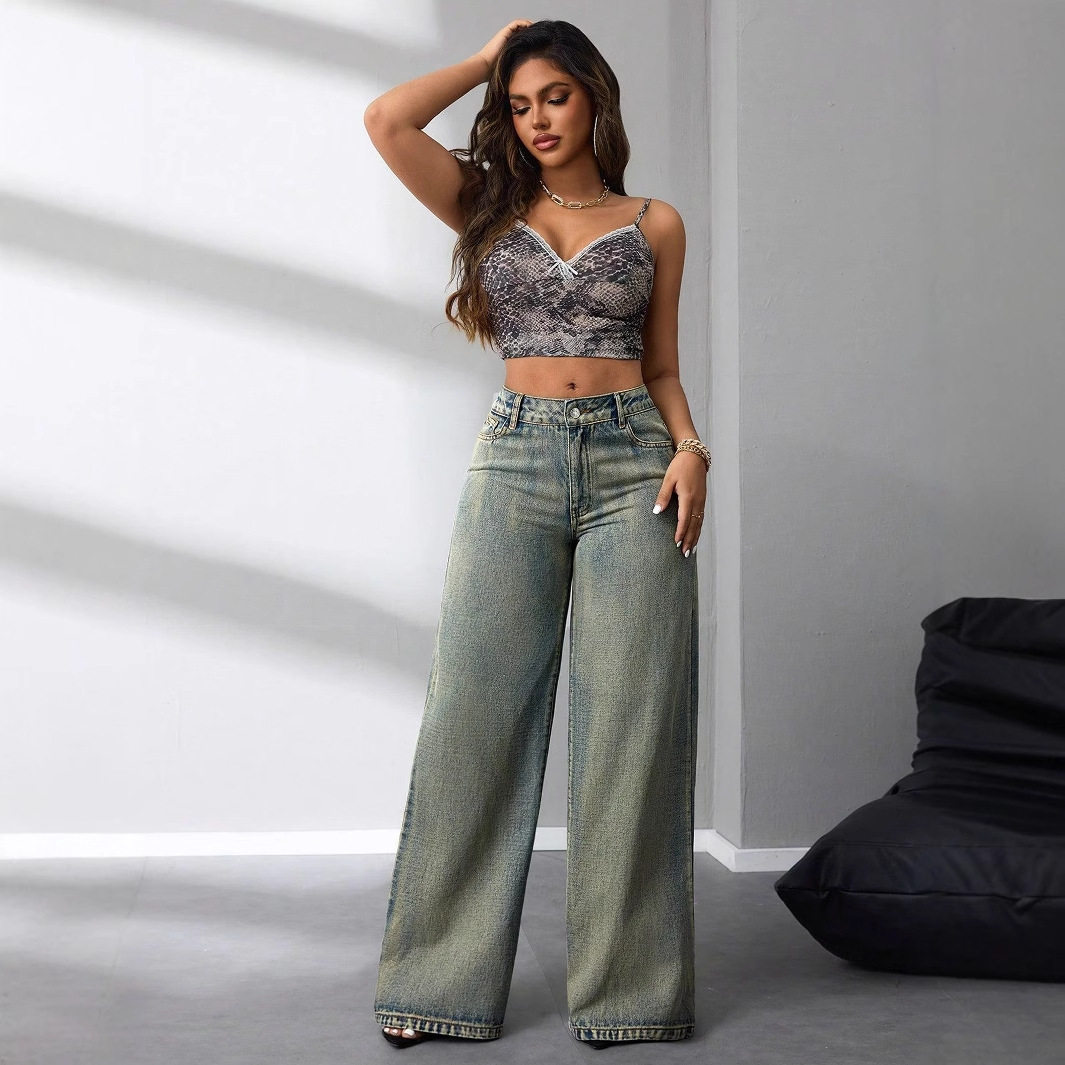 Vintage Wide Leg Jeans Loose Fit Distressed Style Casual Wear Wholesale Available low MOQ bulk order