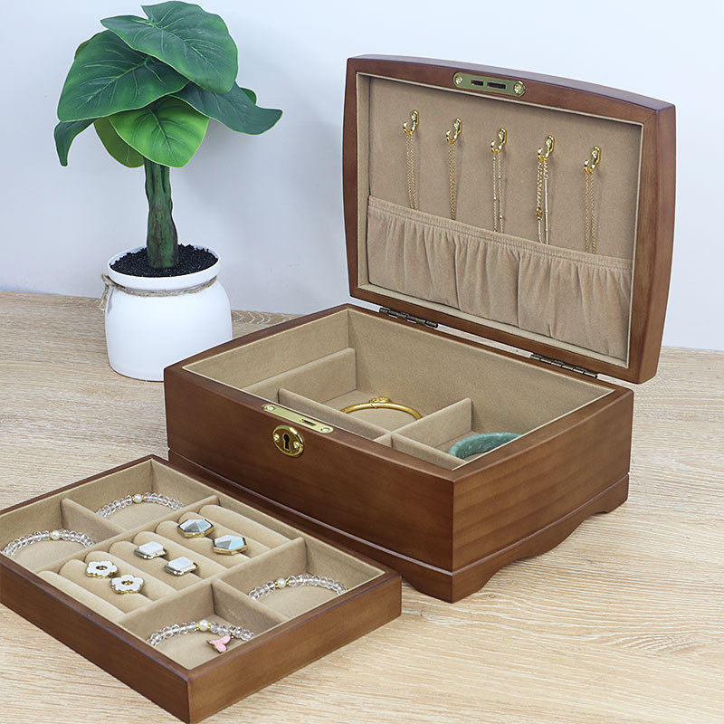 Wooden Jewelry Box with Lock Exquisite European-style High-end Luxury Vintage Wooden Jewelry Jewelry Storage Box Jewelry Box