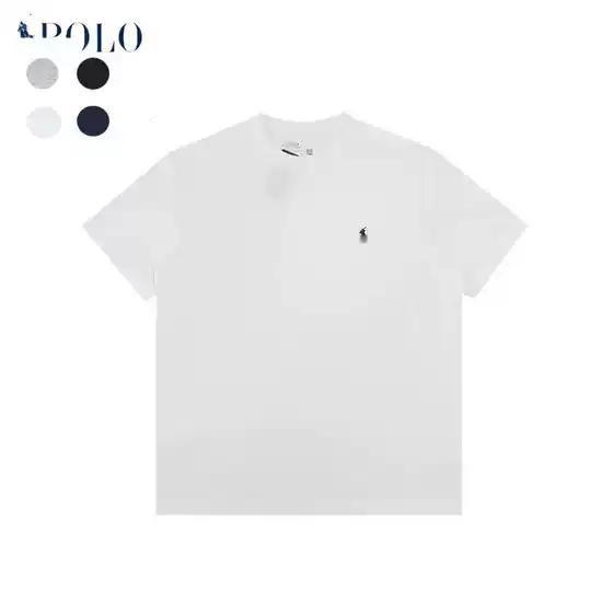 Rl Qr Code Scannable Pure Cotton Embroidered T-Shirt for Men and Women, High-Quality Heavyweight Round Neck Short-Sleeve Versatile Multi-Color T-Shirt Wholesale