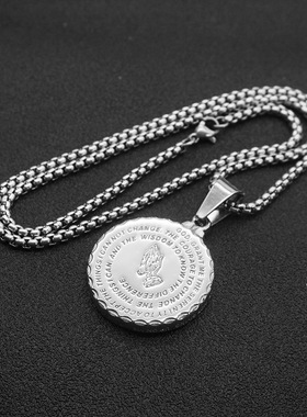 吊坠项链朋克祈祷之手挂件圆牌钢