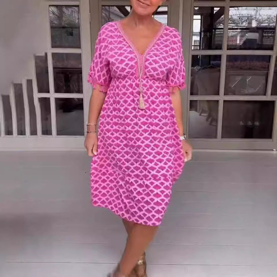 Summer Floral Print V Neck Short Sleeve Dress for Women Stylish Versatile Comfortable Perfect for Casual Outings