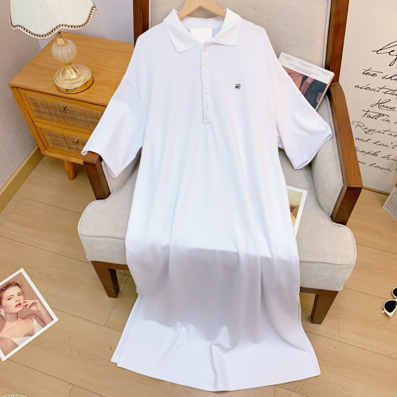 Đầm polo nữ dáng suông dài tay ngắn cổ polo phong cách tối giản — màu đen, Màu nâu, Màu trắng