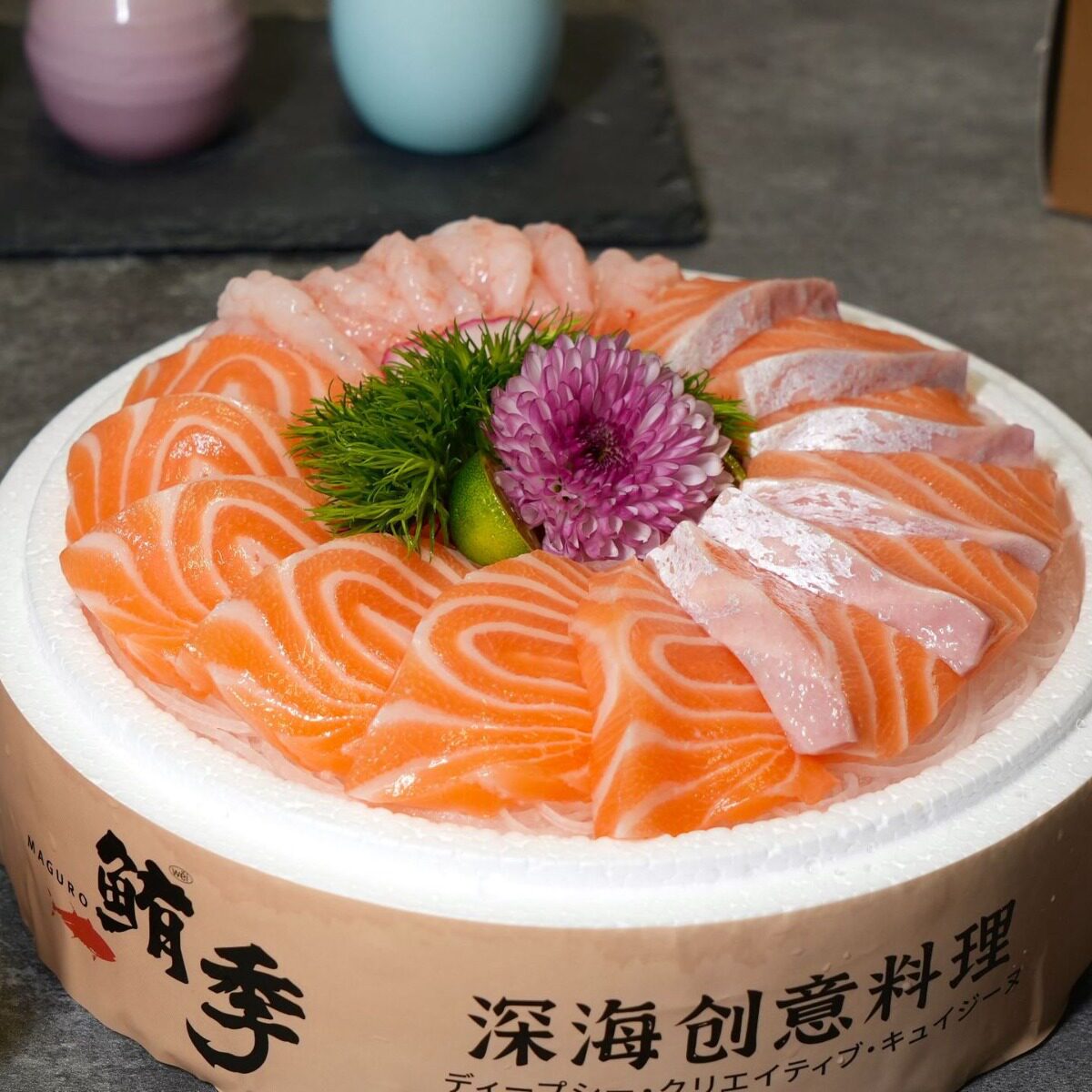 Sashimi foam box round seafood hot pot salmon platter takeaway sashimi packing box poly dragon incubator